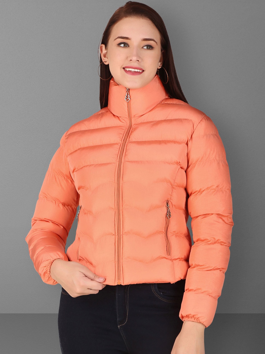 

Brazo Stand Collar Lightweight Puffer Jacket, Orange