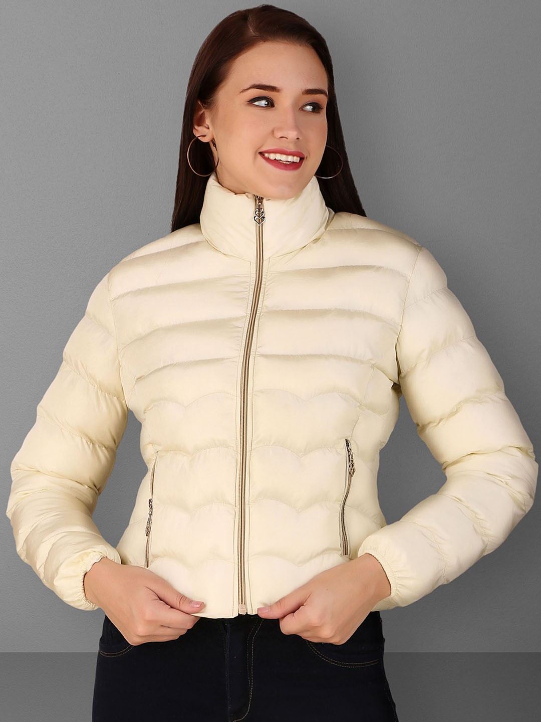 

Brazo Stand Collar Lightweight Puffer Jacket, White