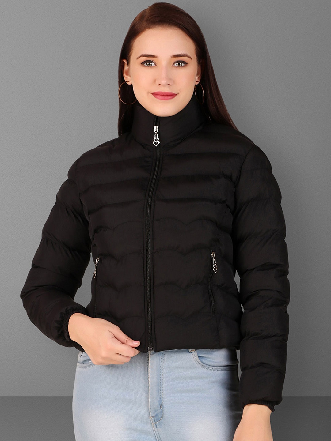 

Brazo Stand Collar Lightweight Puffer Jacket, Black