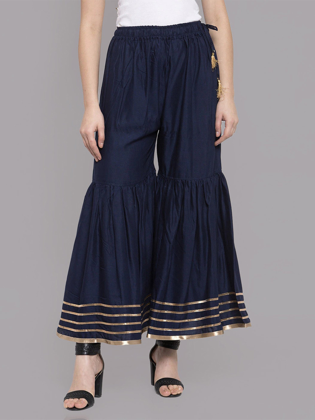 

BCZ Style Flared Ethnic Palazzos, Navy blue