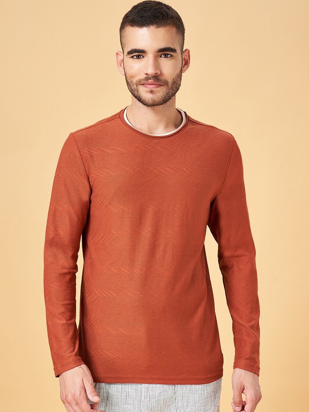 

7 Alt by Pantaloons Long Sleeves Slim Fit T-shirt, Rust
