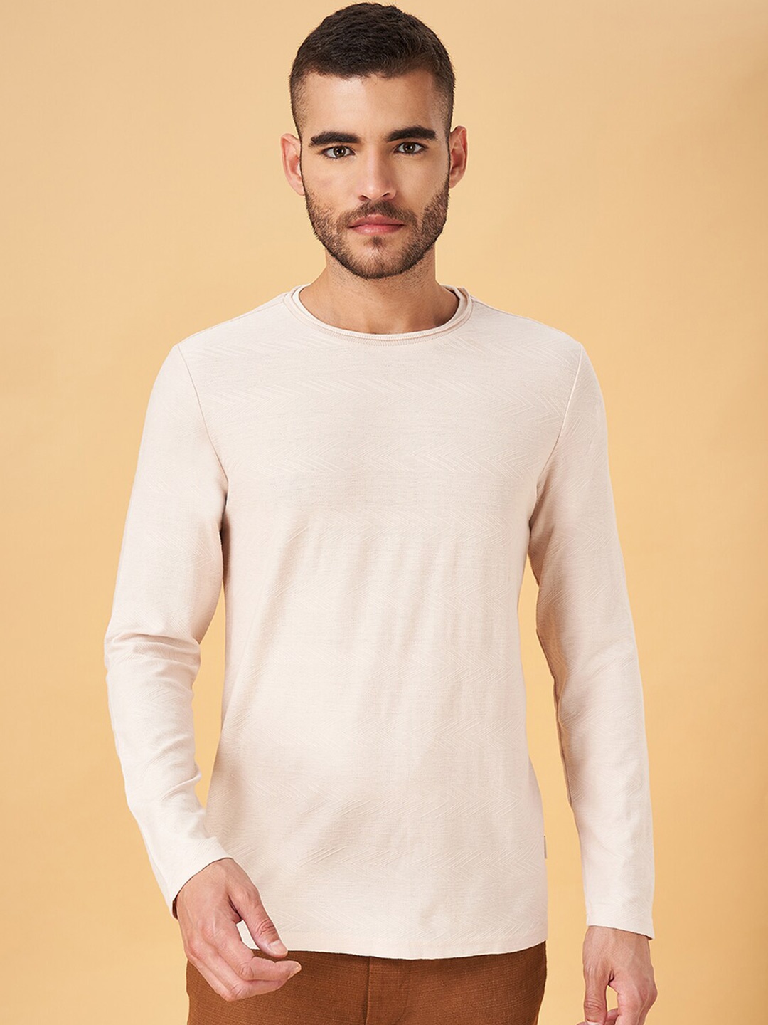 

7 Alt by Pantaloons Long Sleeves Slim Fit T-shirt, Peach