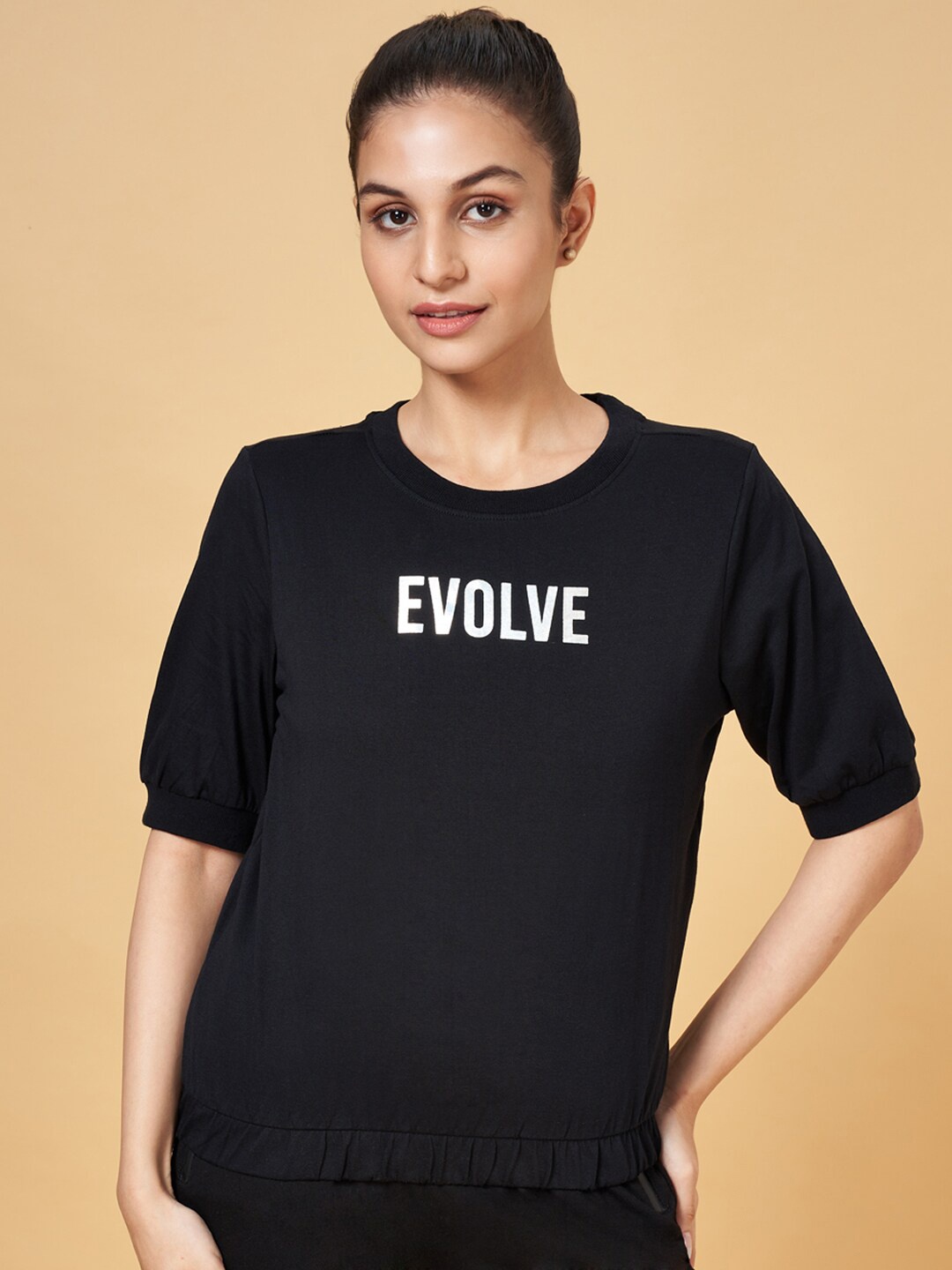 

Ajile by Pantaloons Typography Printed Cotton T-shirt, Black