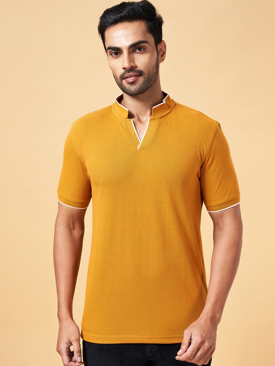 

BYFORD by Pantaloons Henley Neck Slim Fit Cotton T-shirt, Khaki