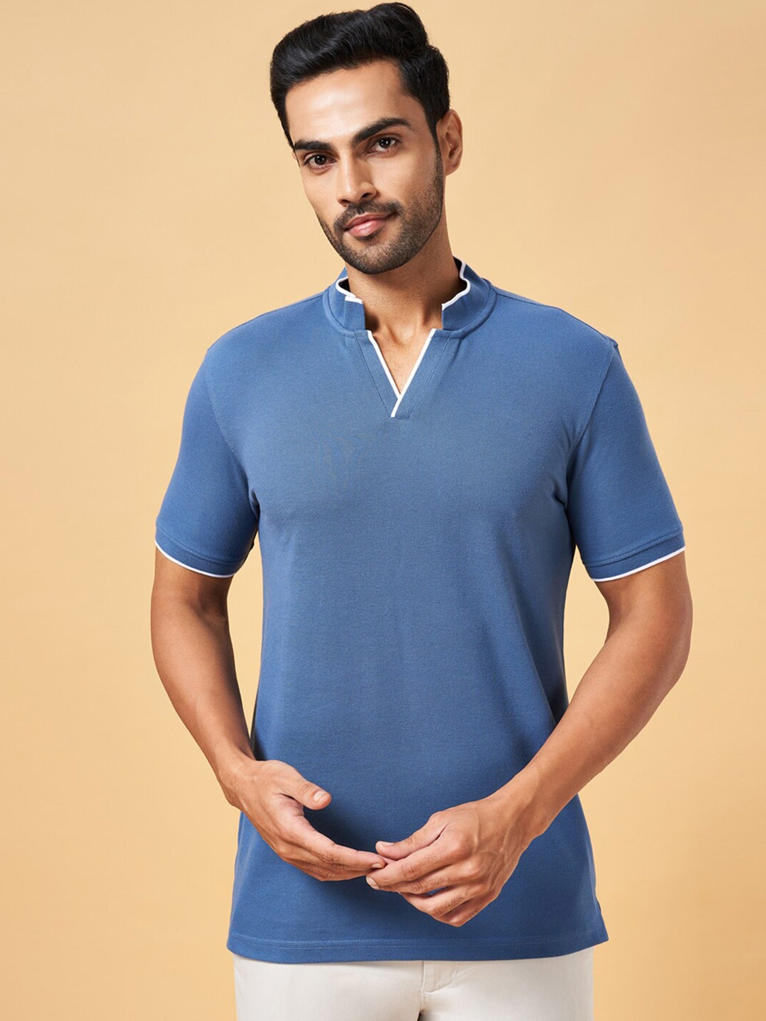 

BYFORD by Pantaloons Short Sleeves Polo Collar Slim Fit T-shirt, Blue