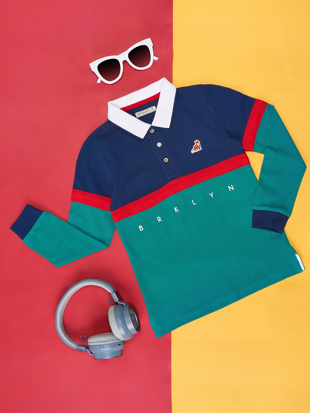 

Pantaloons Junior Boys Colourblocked Polo Collar Cotton T-shirt, Green