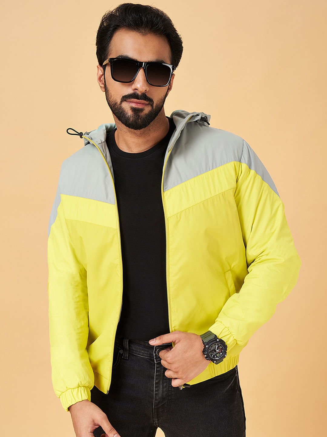 

YU by Pantaloons Colourblocked Bomber Jacket, Mustard