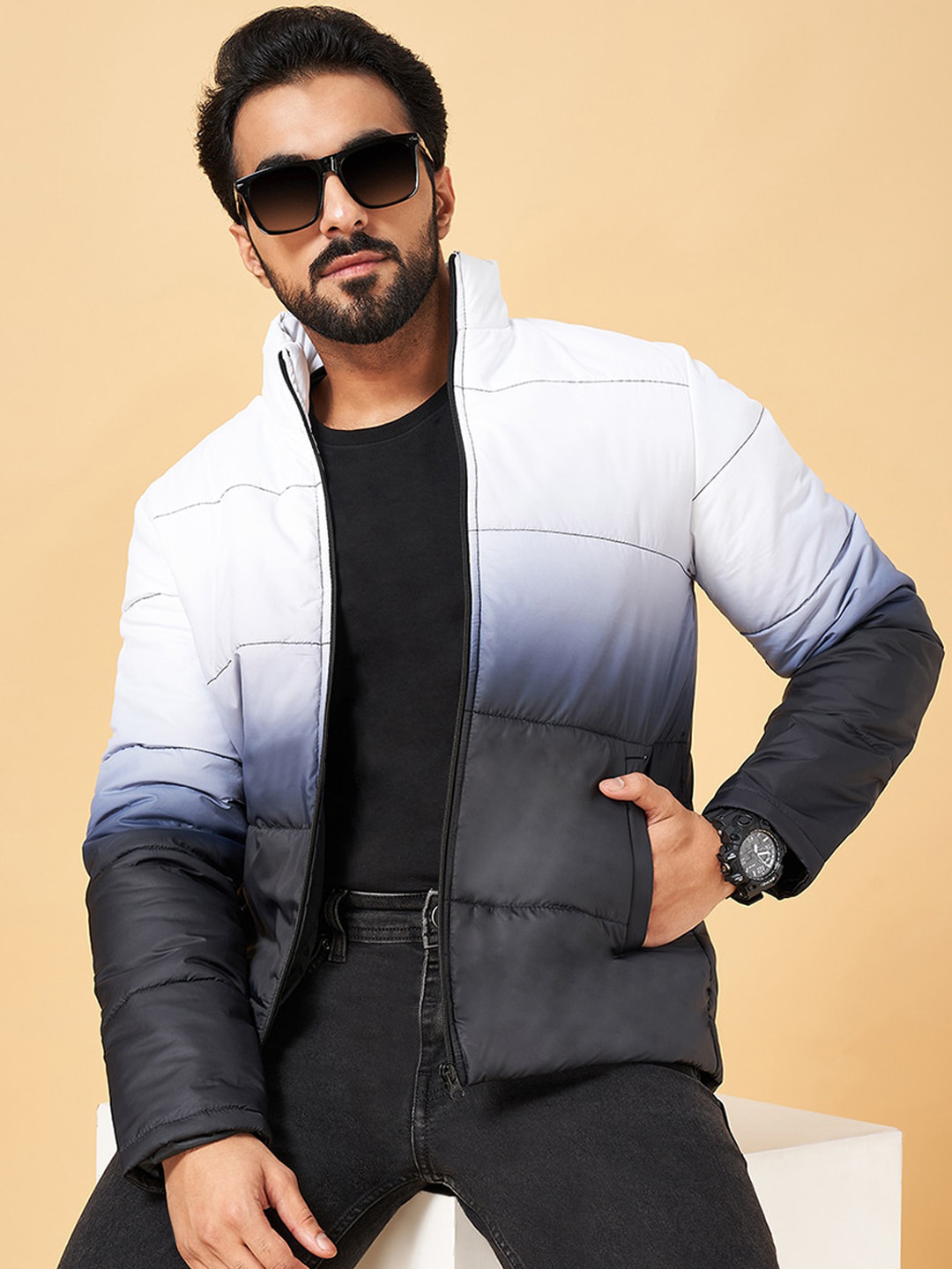 

YU by Pantaloons Mock Collar Colourblocked Bomber Jacket, Black