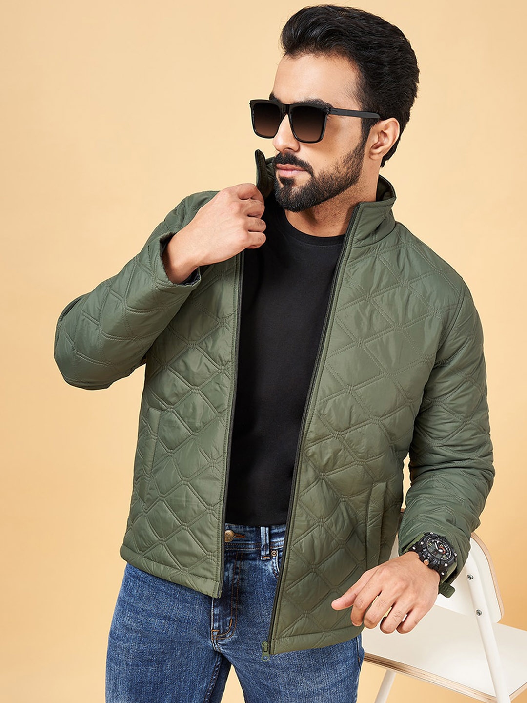 

YU by Pantaloons Mock Collar Bomber Jacket, Green