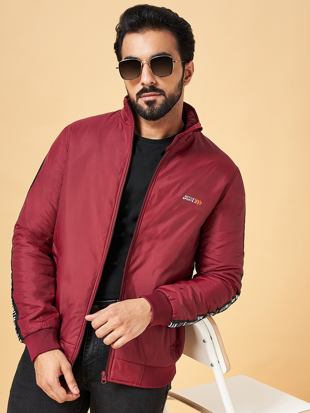 

YU by Pantaloons Mock Collar Bomber Jacket, Maroon