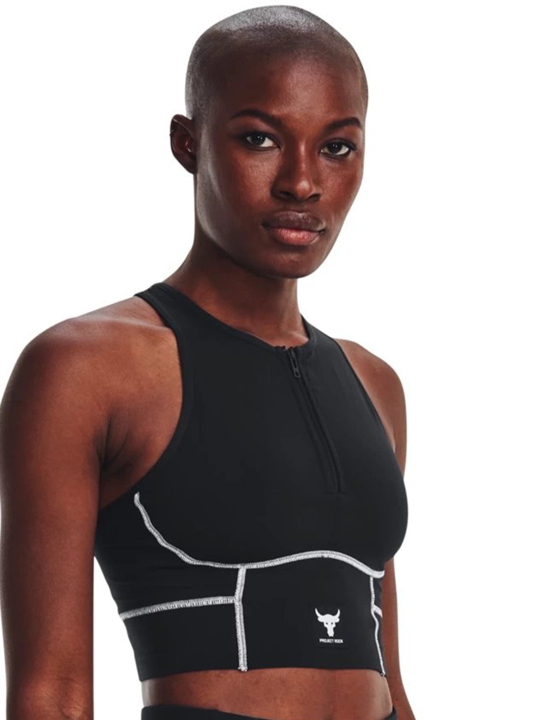 

UNDER ARMOUR Project Rock Meridian Zip Printed Detail Sleeveless Crop T-shirt, Black