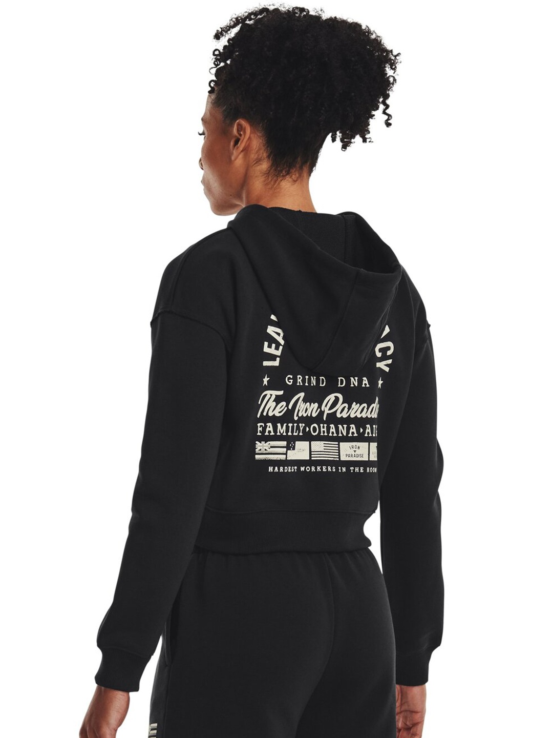 

UNDER ARMOUR Project Rock Printed Hooded Crop Front-Open Sweatshirt, Black