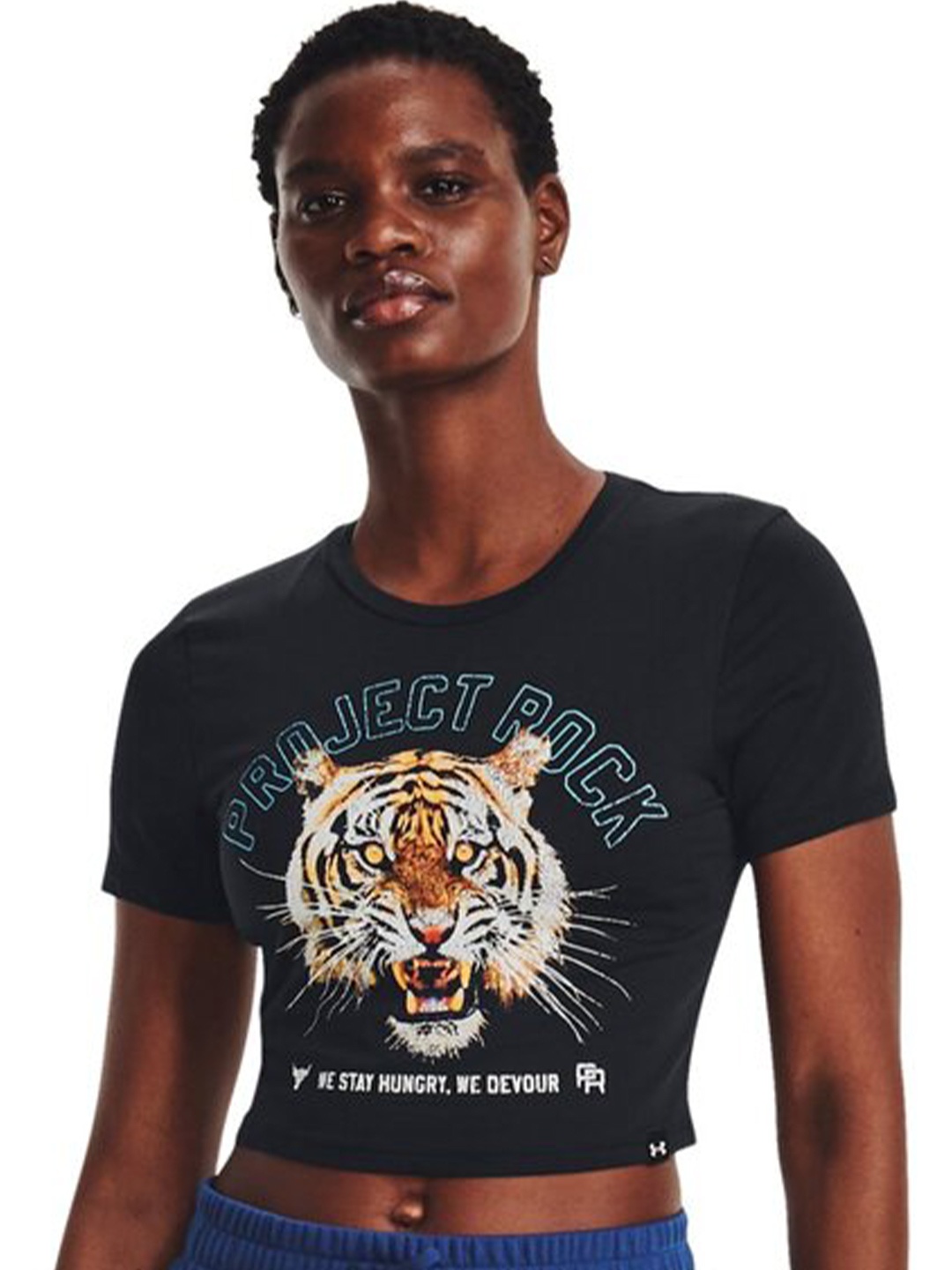 

UNDER ARMOUR Project Rock Printed Crop T-shirt, Black
