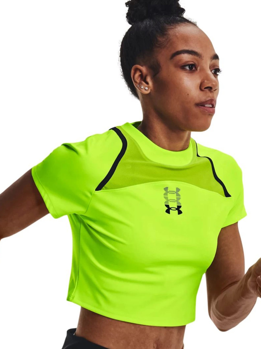

UNDER ARMOUR Cut Out Detailed Slim-fit Crop Running T-shirt, Green