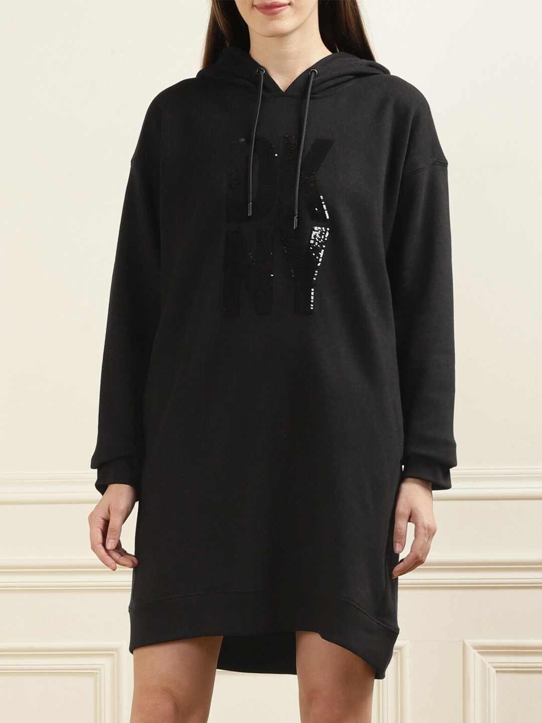 

DKNY Hooded T-Shirt Dress, Black