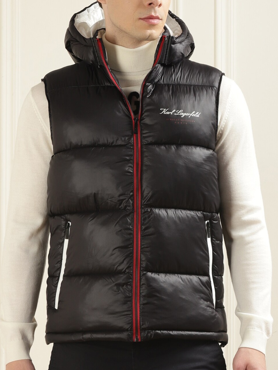 

Karl Lagerfeld Hooded Longline Puffer Jacket, Black