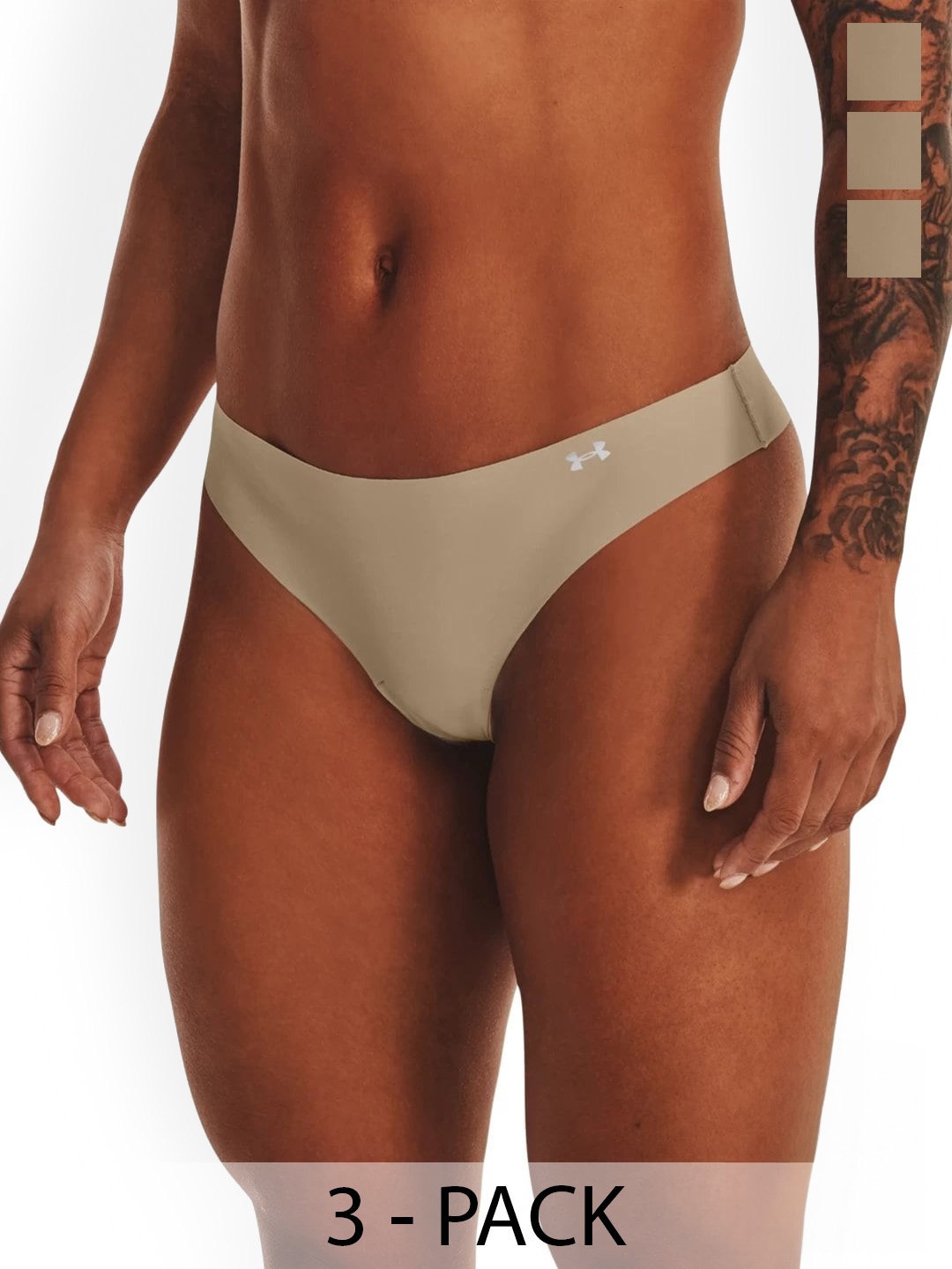 

UNDER ARMOUR Women Pack Of 3 Pure Stretch Thong Briefs 1325615-249, Brown