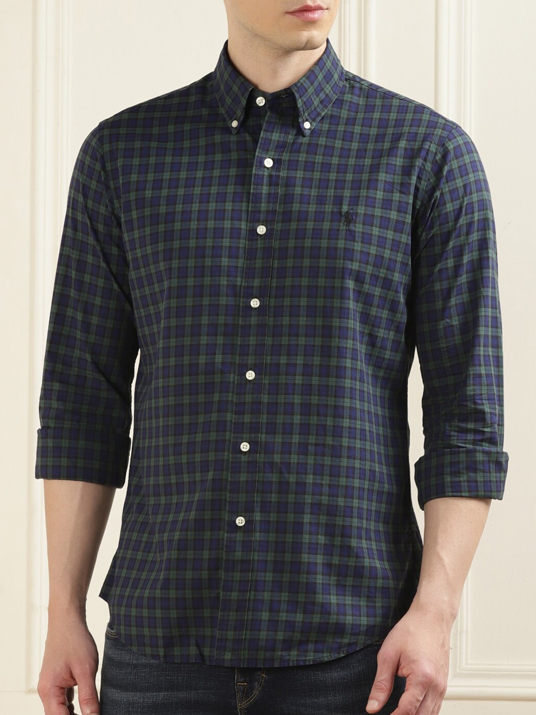 

Polo Ralph Lauren Checked Slim Fit Cotton Casual Shirt, Navy blue