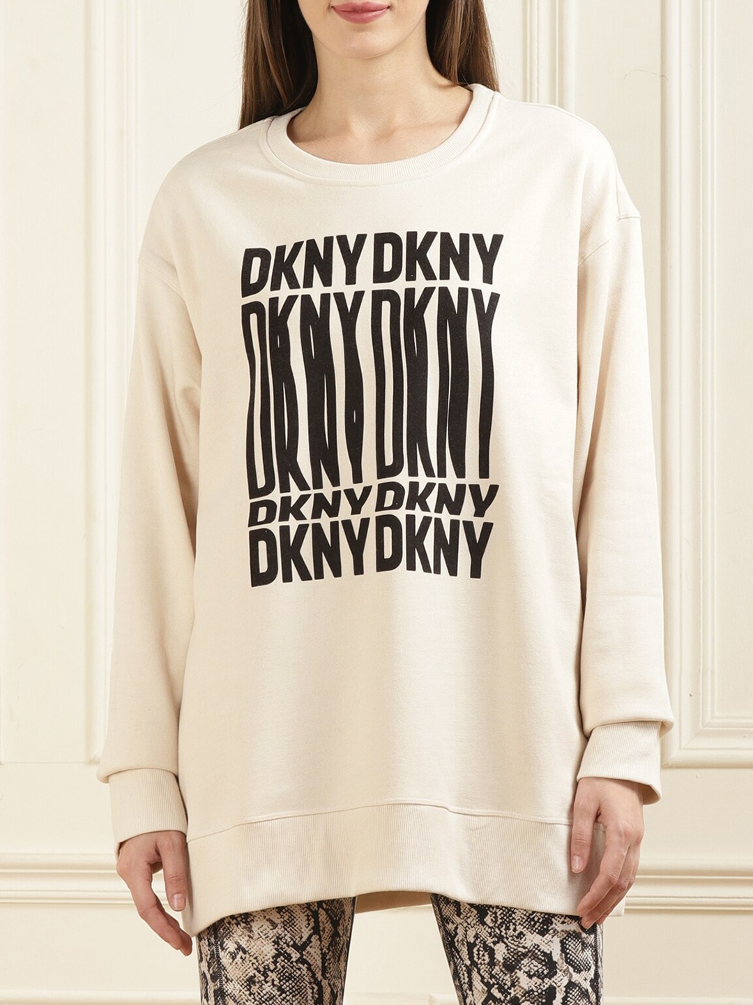 

DKNY Typography Printed Pullover, Cream