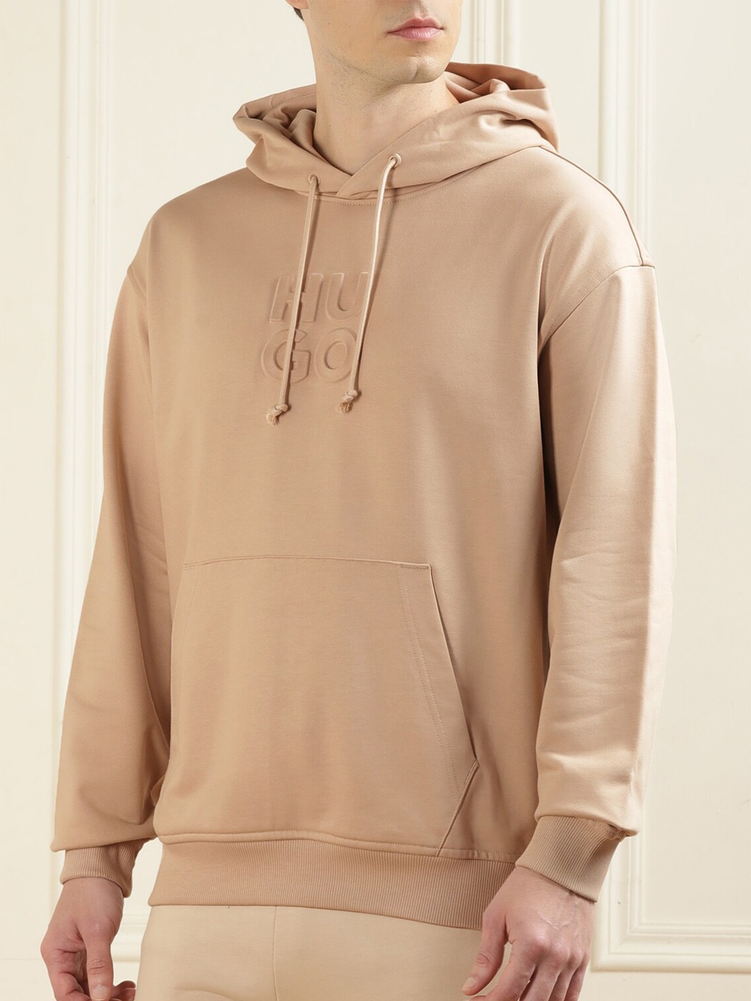 

HUGO Solid Hooded Pullover Cotton Sweatshirt, Beige