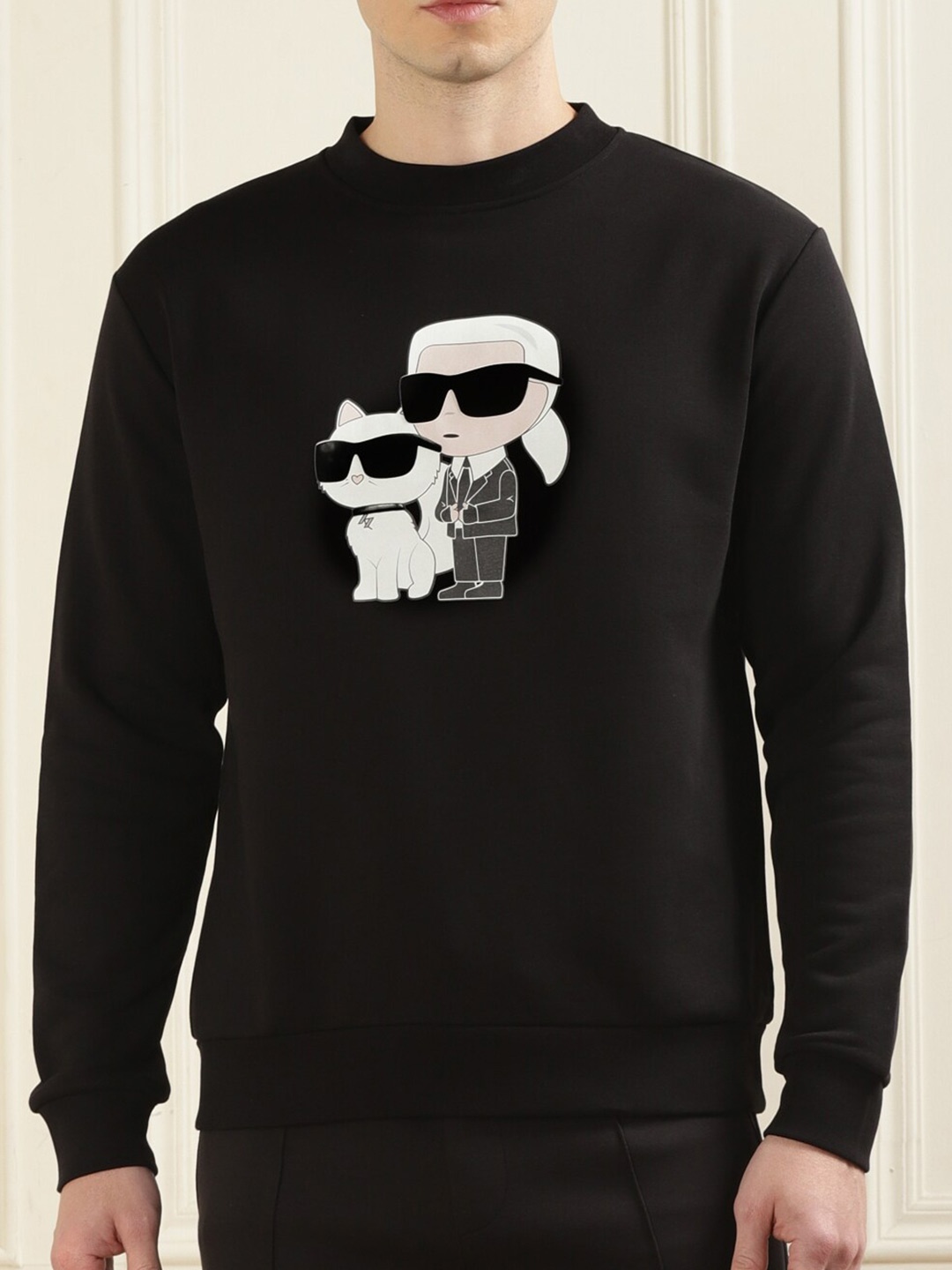 

Karl Lagerfeld Graphic Printed Cotton Pullover, Black
