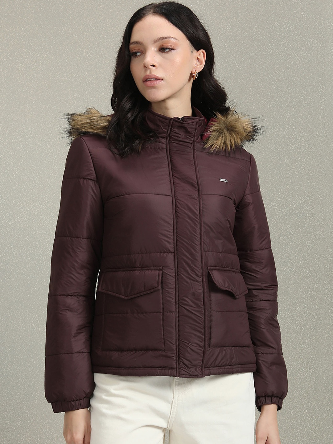 

U.S. Polo Assn. Women Hooded Quilted Jacket With Faux Fur Detail, Brown