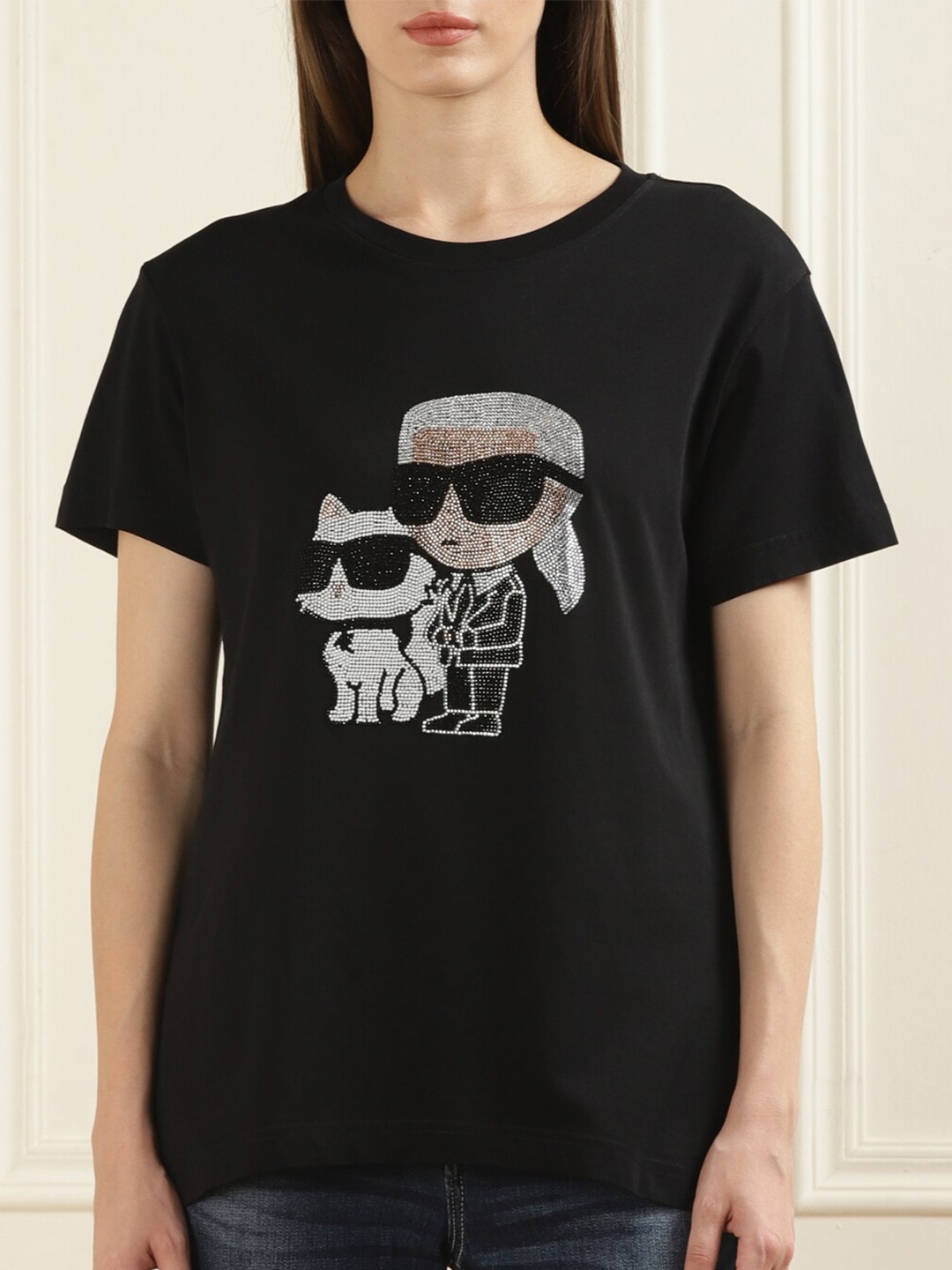 

Karl Lagerfeld Graphic Printed Embellished Slim Fit T-shirt, Black