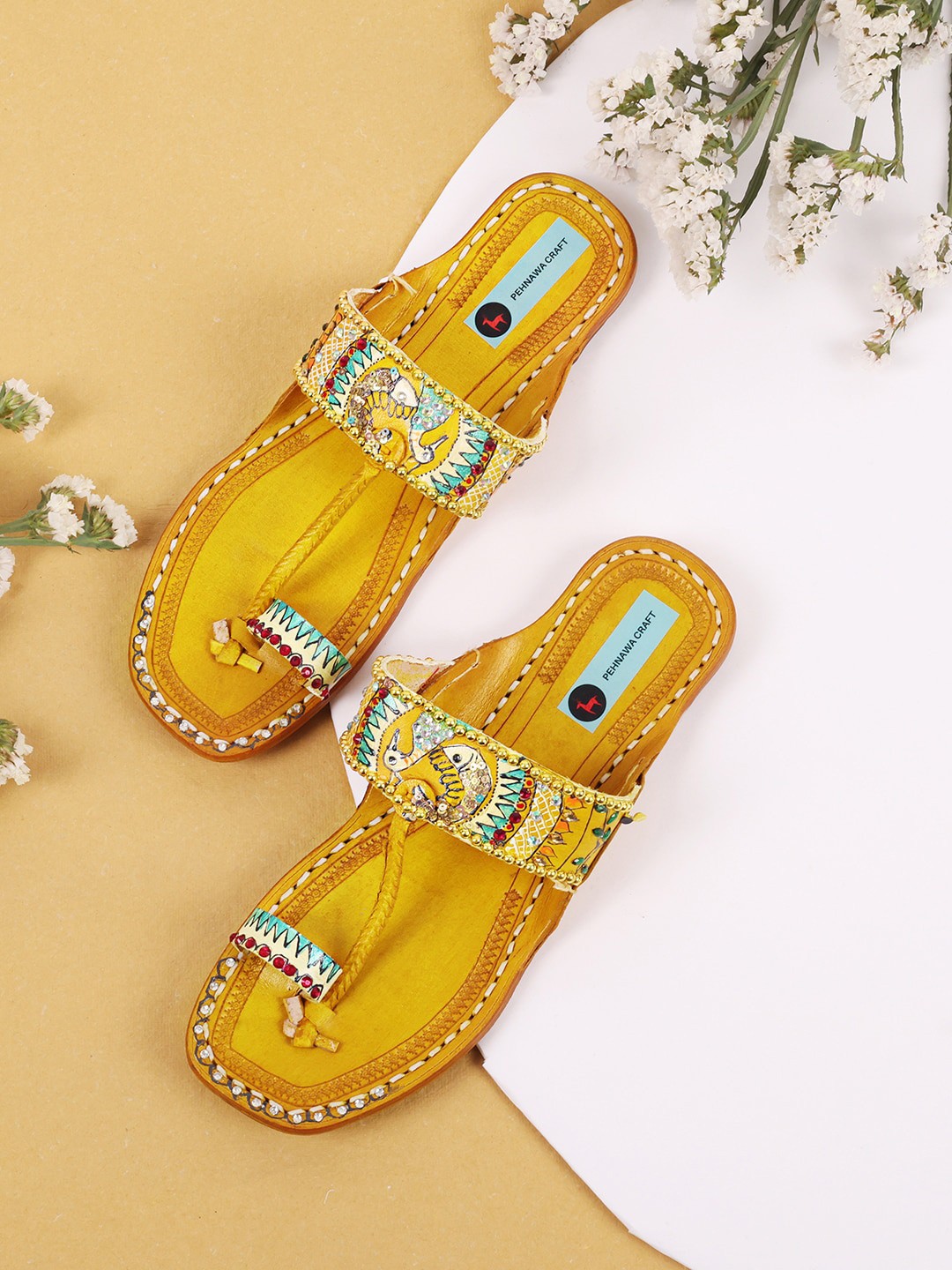 

PehnawaCraft Leather Ethnic One Toe Flats, Yellow