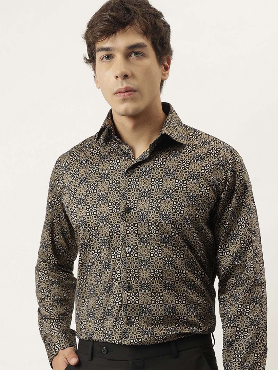 

Hancock Premium Slim Fit Floral Printed Pure Cotton Casual Shirt, Olive