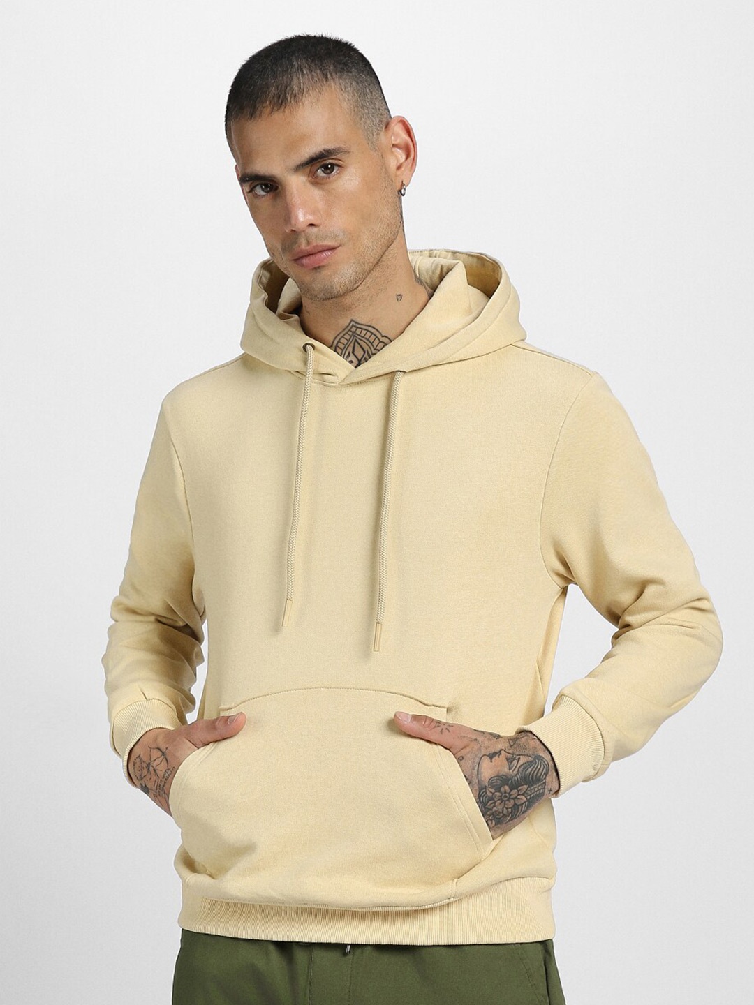 

VEIRDO Beige Hooded Cotton Sweatshirt