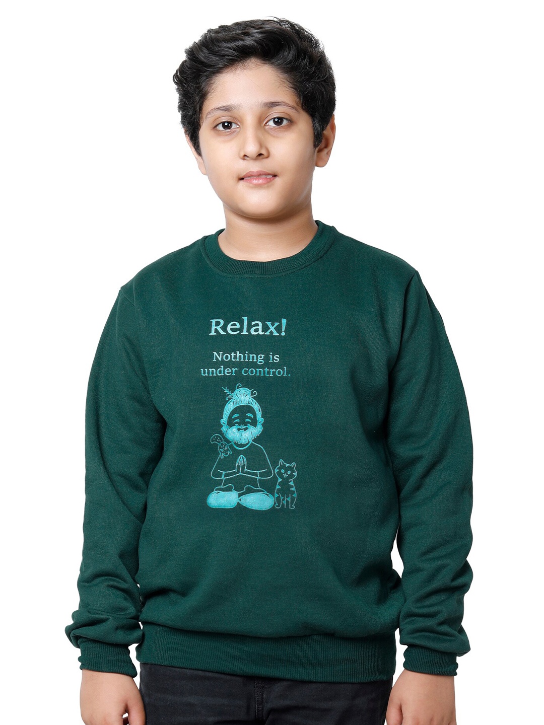 

IndiWeaves Boys Printed Fleece Pullover Sweatshirt, Green