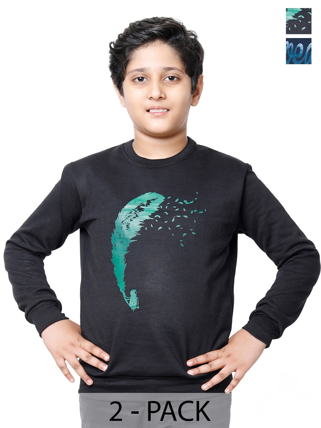 

IndiWeaves Boys Pack Of 2 Printed Fleece Pullover Sweatshirt, Black