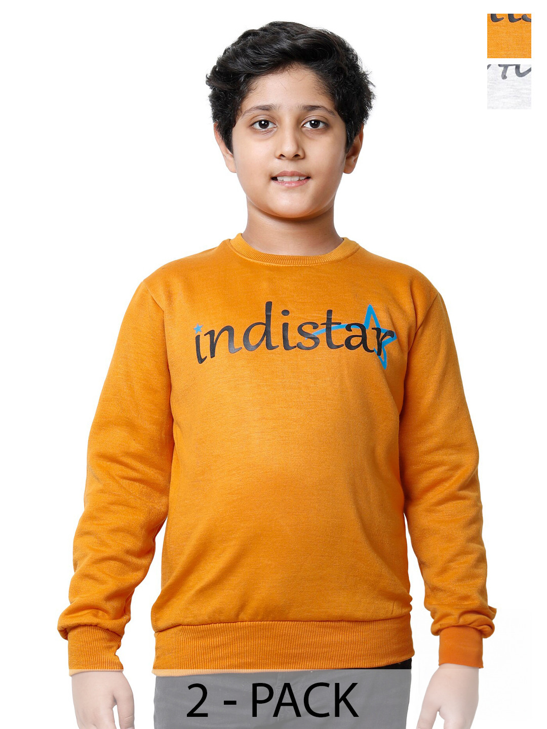

IndiWeaves Boys Pack Of 2 Typography Printed Fleece Pullover Sweatshirt, Yellow