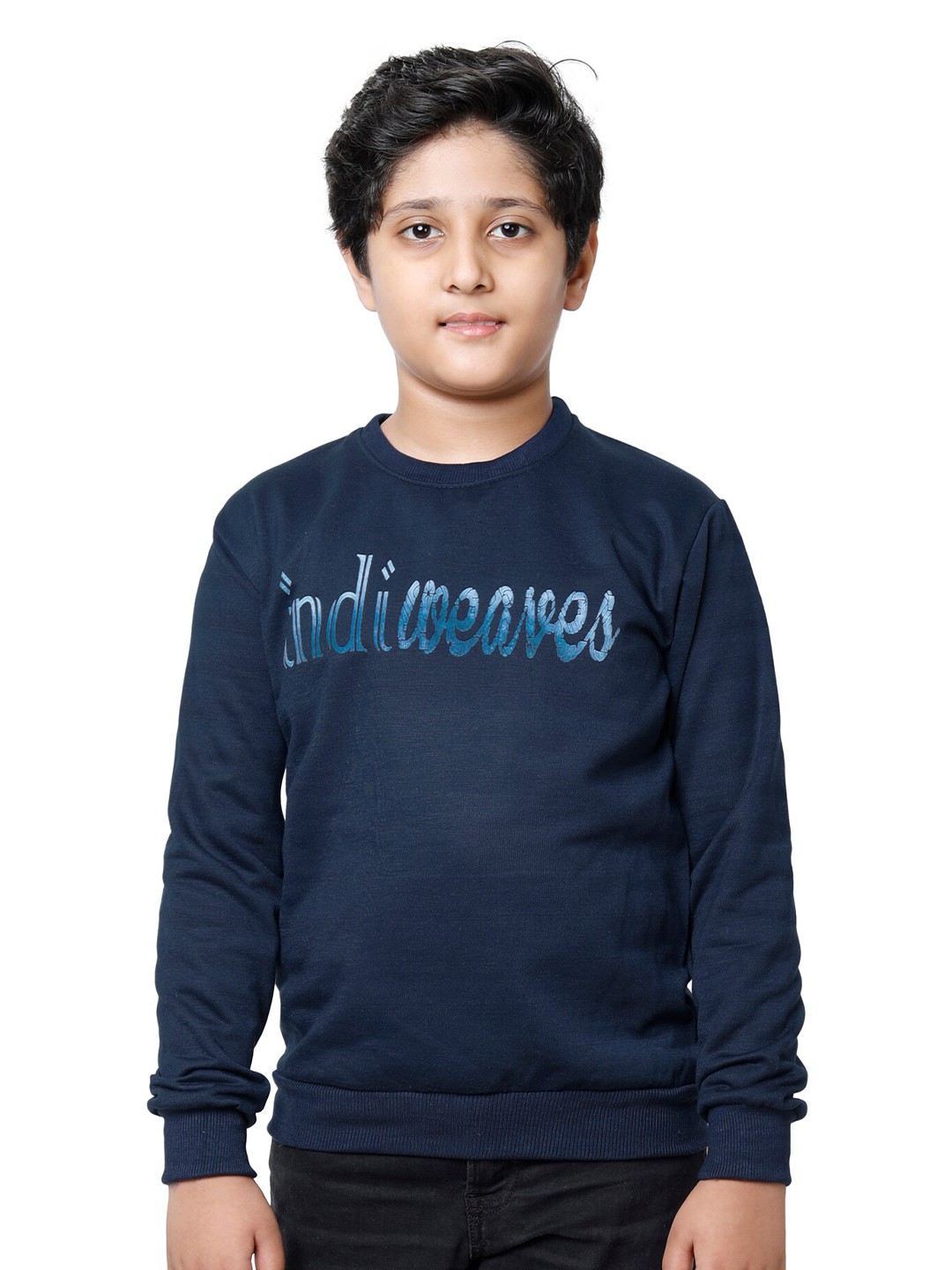 

IndiWeaves Boys Typography Printed Fleece Pullover, Navy blue
