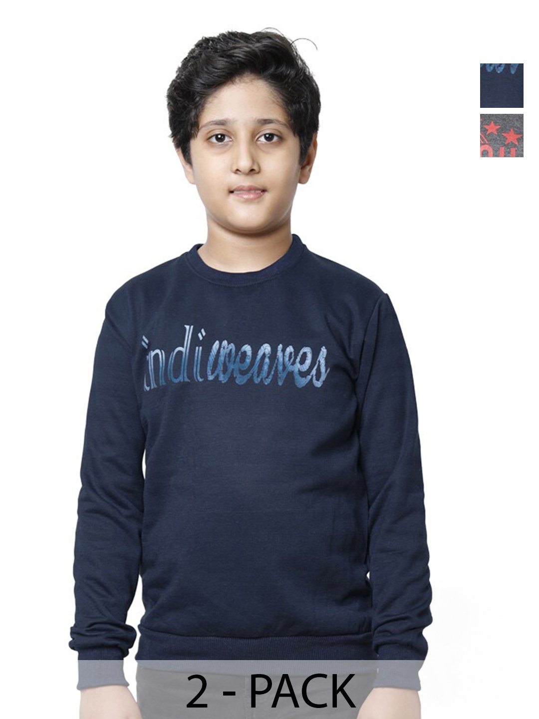 

IndiWeaves Boys Pack of 2 Printed Pullover Sweatshirts, Navy blue