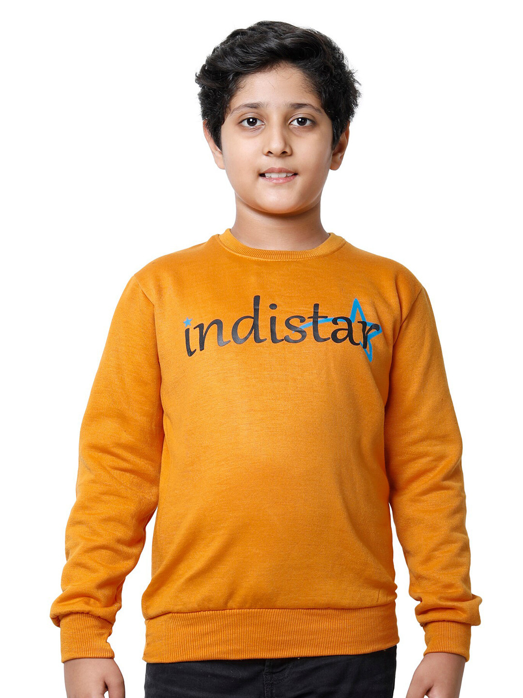 

IndiWeaves Boys Typography Printed Fleece Pullover, Orange