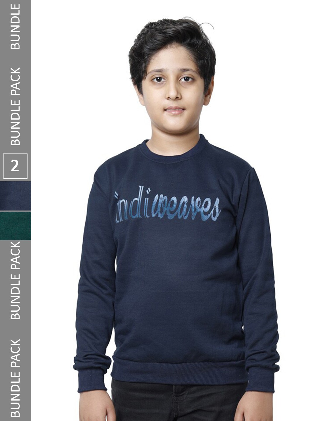 

IndiWeaves Boys Pack Of 2 Typography Printed Fleece Sweatshirt, Navy blue