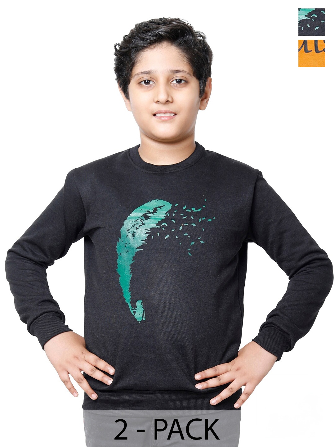 

IndiWeaves Boys Pack Of 2 Printed Fleece Pullover Sweatshirt, Black