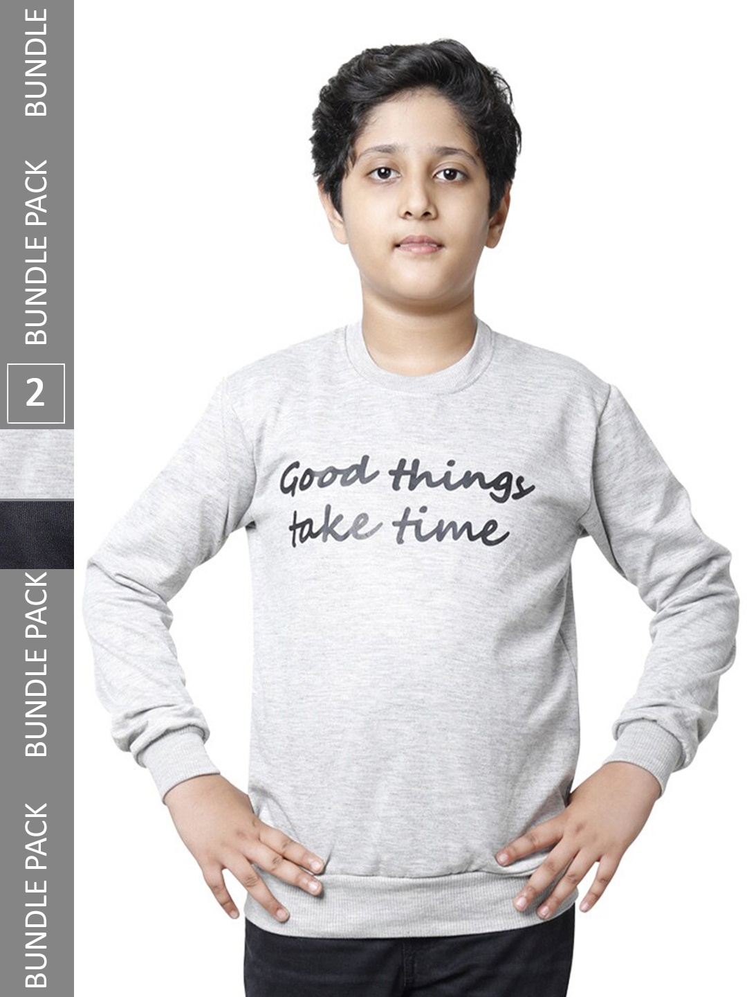 

IndiWeaves Boys Pack Of 2 Printed Fleece Pullover Sweatshirt, Grey melange
