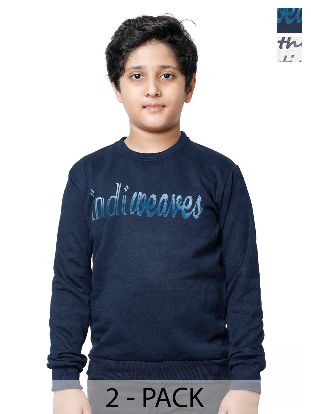 

IndiWeaves Boys Pack Of 2 Typography Printed Fleece Pullover, Navy blue