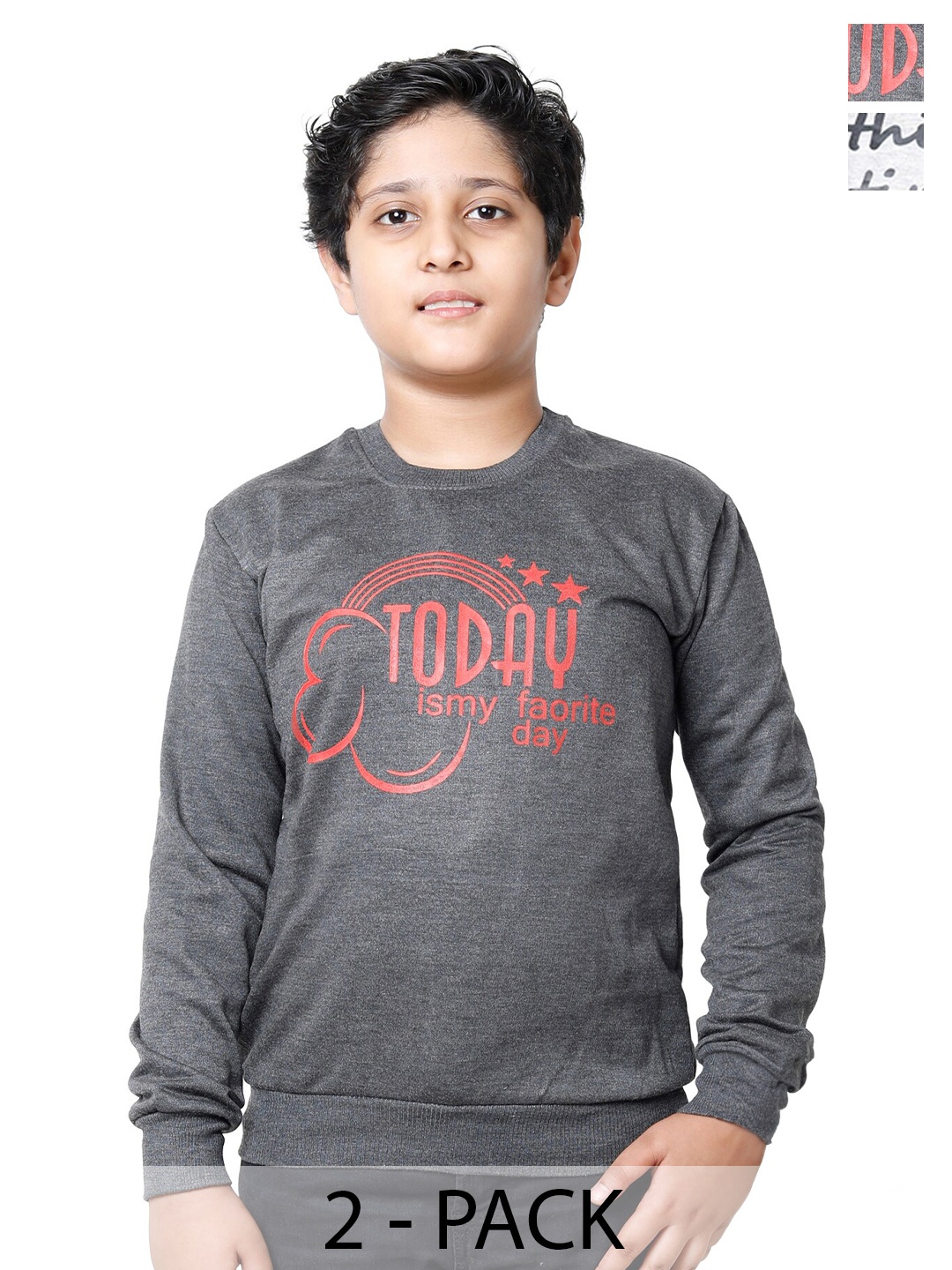 

IndiWeaves Boys Pack Of 2 Typography Printed Fleece Pullover Sweatshirt, Charcoal