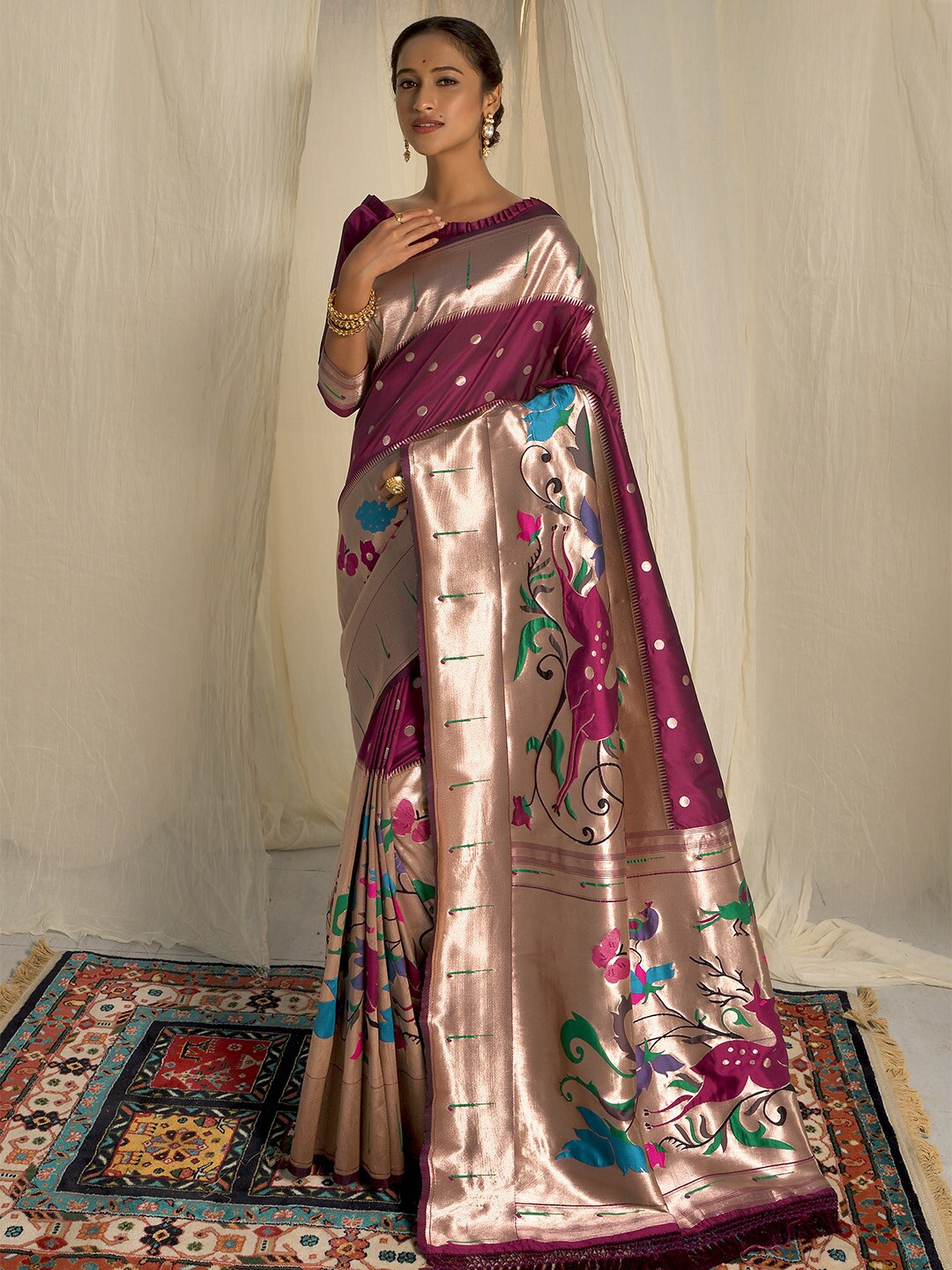 

KARAGIRI Ethnic Motifs Woven Design Zari Paithani Saree, Maroon