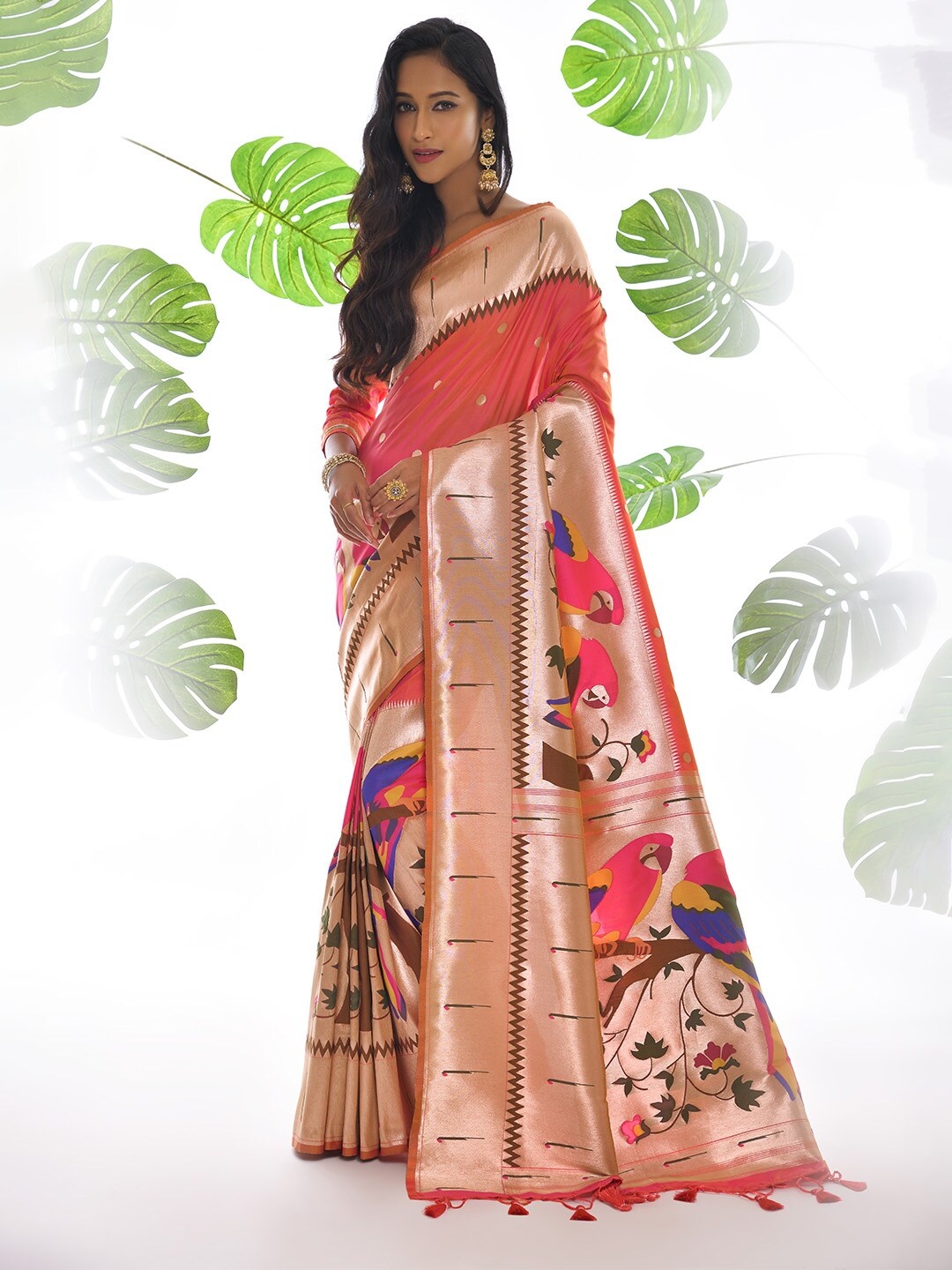 

KARAGIRI Ethnic Motifs Woven Design Zari Paithani Saree, Peach