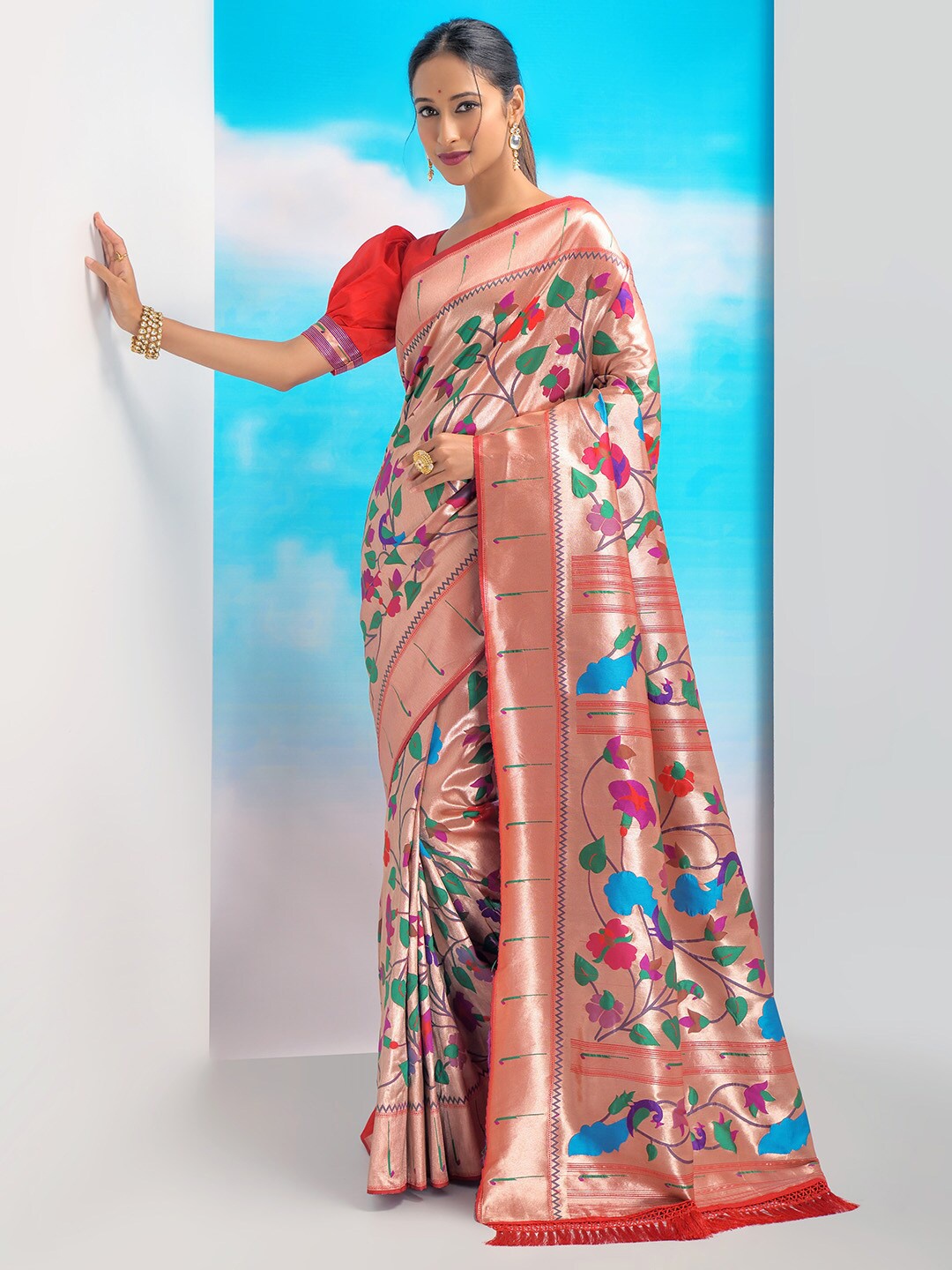 

KARAGIRI Woven Design Zari Paithani Saree, Red