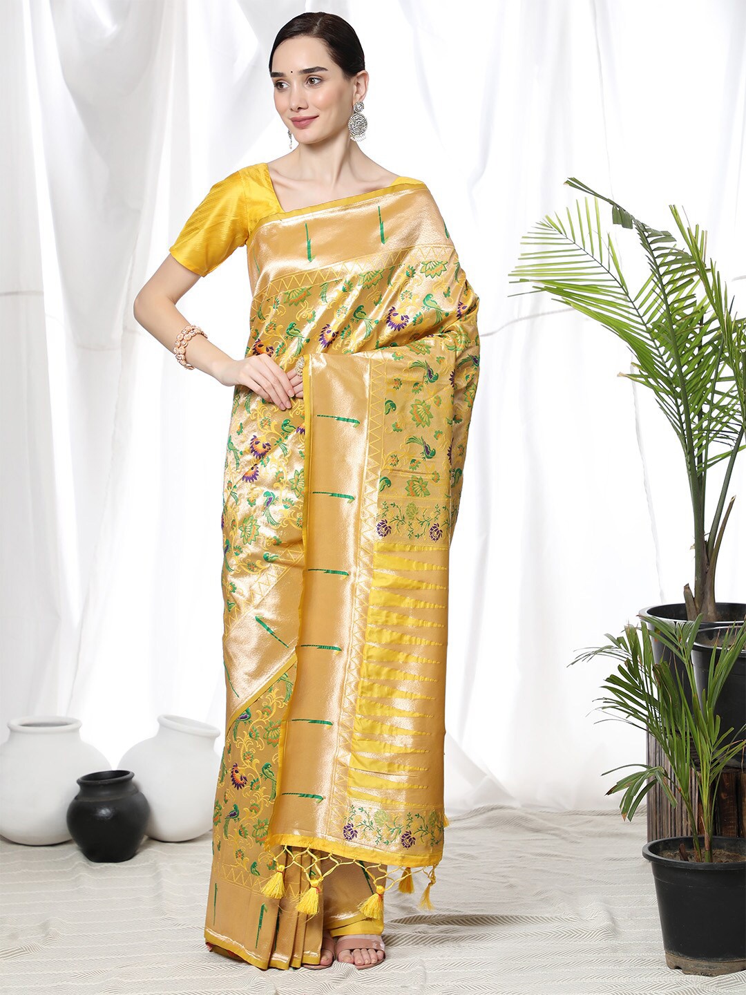 

KARAGIRI Woven Design Zari Paithani Saree, Yellow