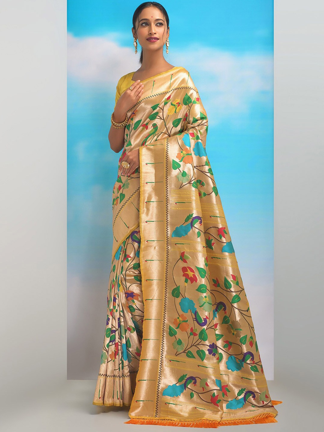 

KARAGIRI Woven Design Zari Paithani Saree, Yellow