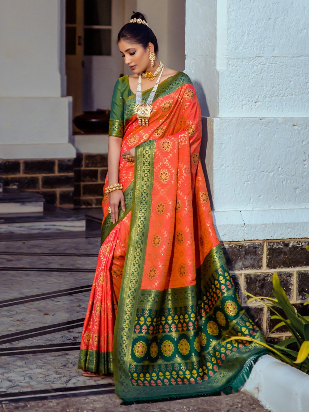 

KARAGIRI Woven Design Zari Patola Saree, Orange