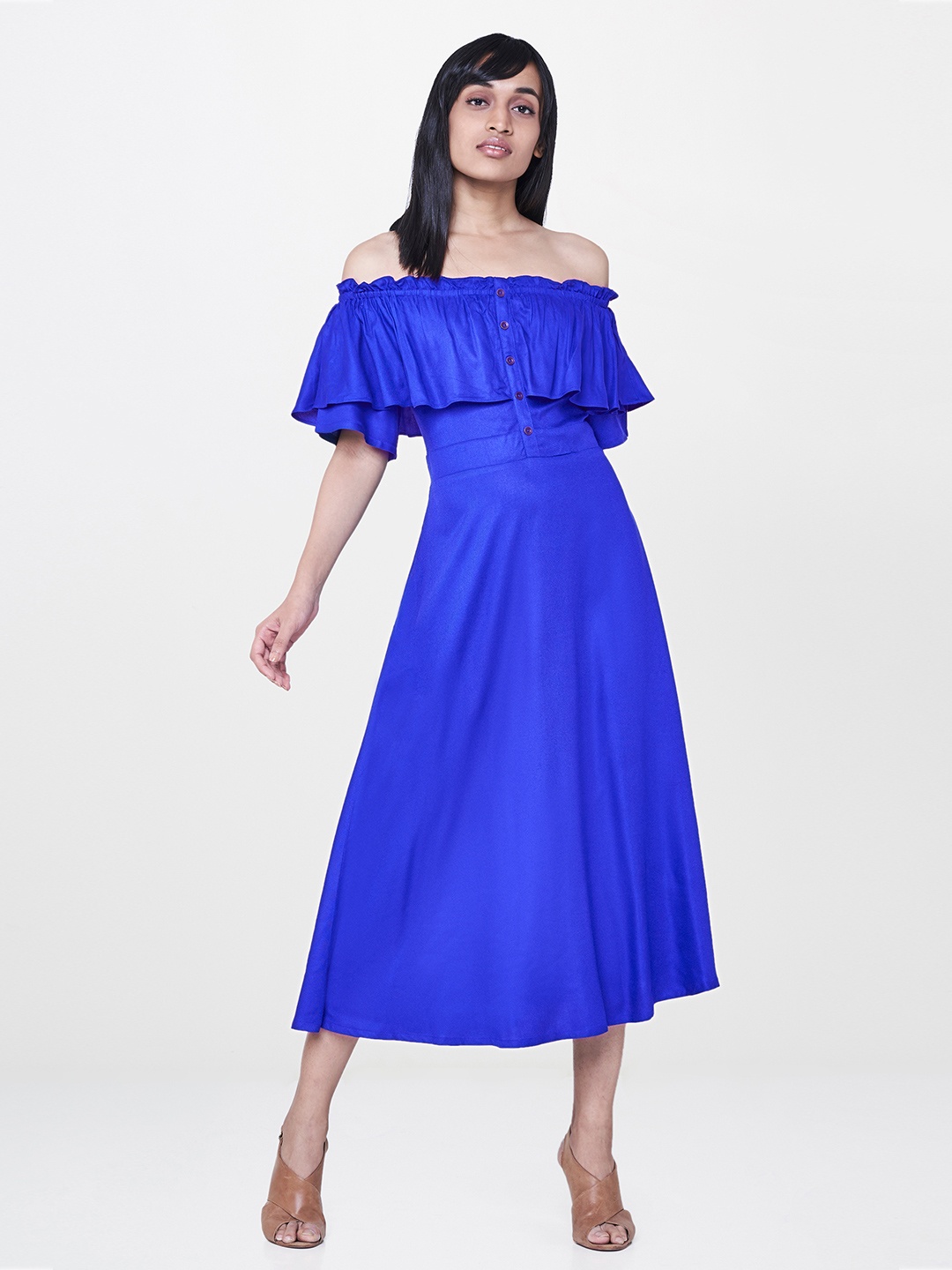 

AND Women Blue Solid Maxi Dress