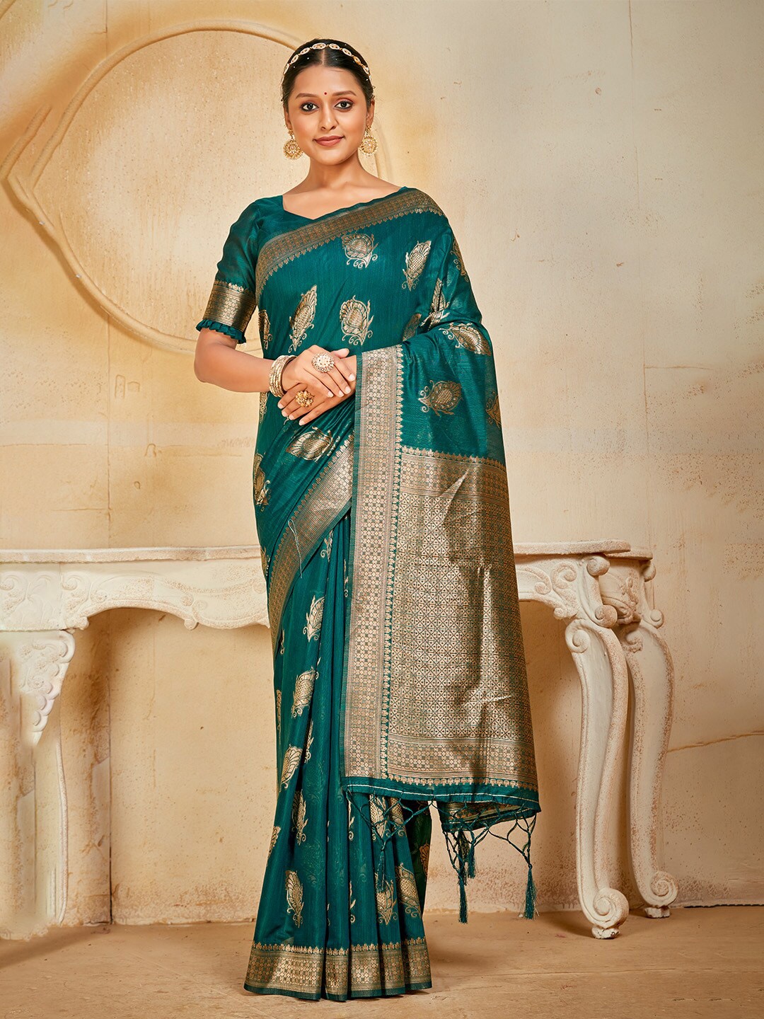

KARAGIRI Woven Design Zari Designer Banarasi Saree, Green