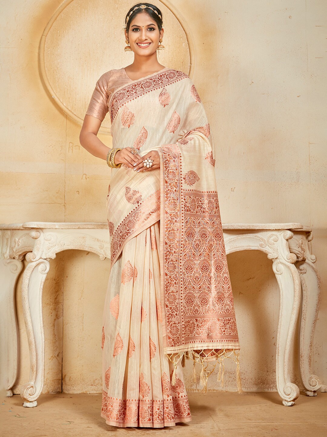 

KARAGIRI Woven Design Zari Banarasi Saree, White